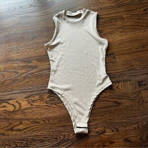 SHEIN Nude Ribbed Sleeveless high neck Bodysuit